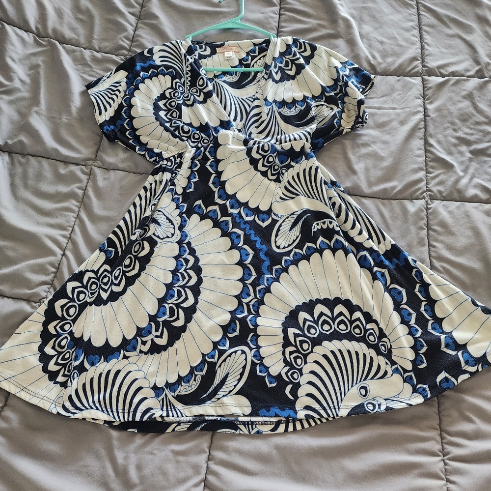 White, black and blue pattern Mini dress